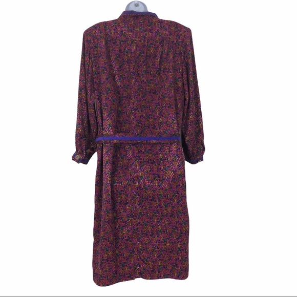 Vtg Parnes Feinstein Purple Belted Button Dress Size 10 (Vintage Size 16) - Picture 6 of 9